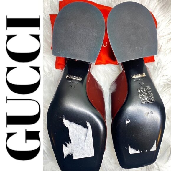 NWOT GUCCI Lexi Patent Leather Horsebit Accent Burgundy Slides, Size 35 - Picture 10 of 12